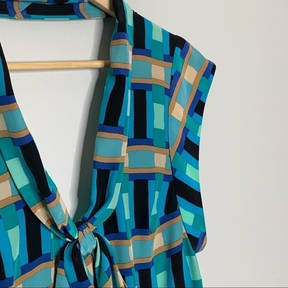 Tracy Reese Silk Geometric Low Back Blouse Blue XS - Picture 7 of 12
